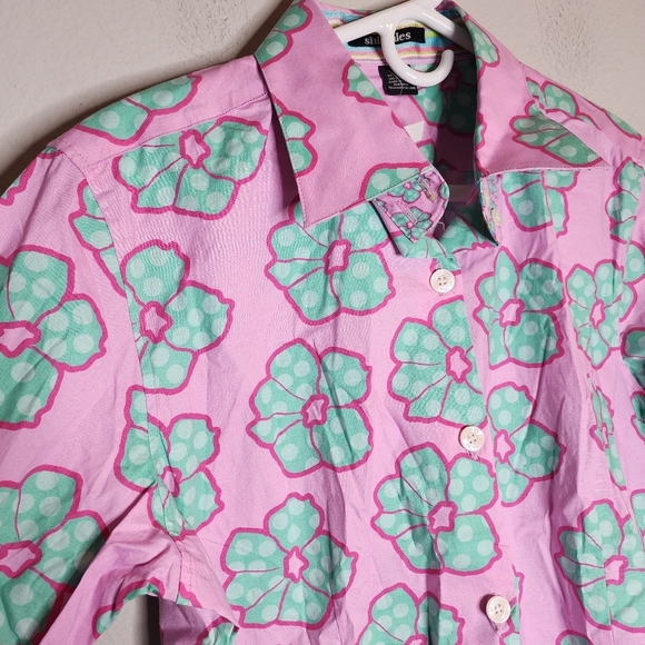 NWT Shirtales Pink Green Floral Button Down Shirt Flip Cuff Size XL Cotton - Picture 10 of 13